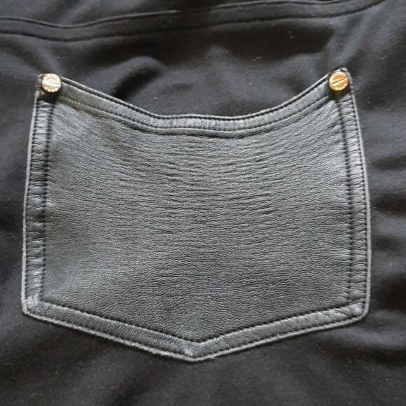 Michael Michael Kors Black Rayon Blend Leather Pockets Straight Leg Pant Size 10 - Picture 6 of 7